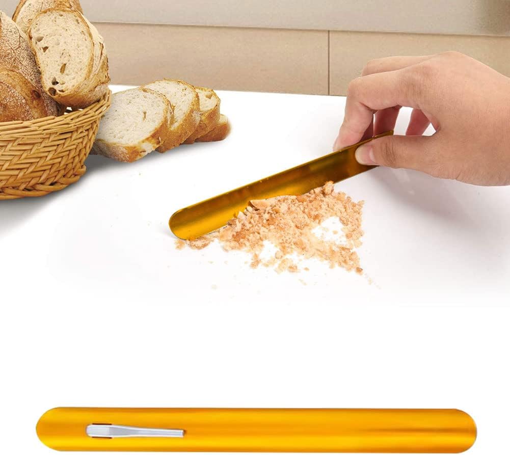 QEEROYO Stainless Steel Table Crumb Remover, 15 cm Table Crumb Remover, Table Crumb Remover, Stainless Steel for Dining Tables, Table Crumb Remover, Stainless Steel, Metal Clip, Golden