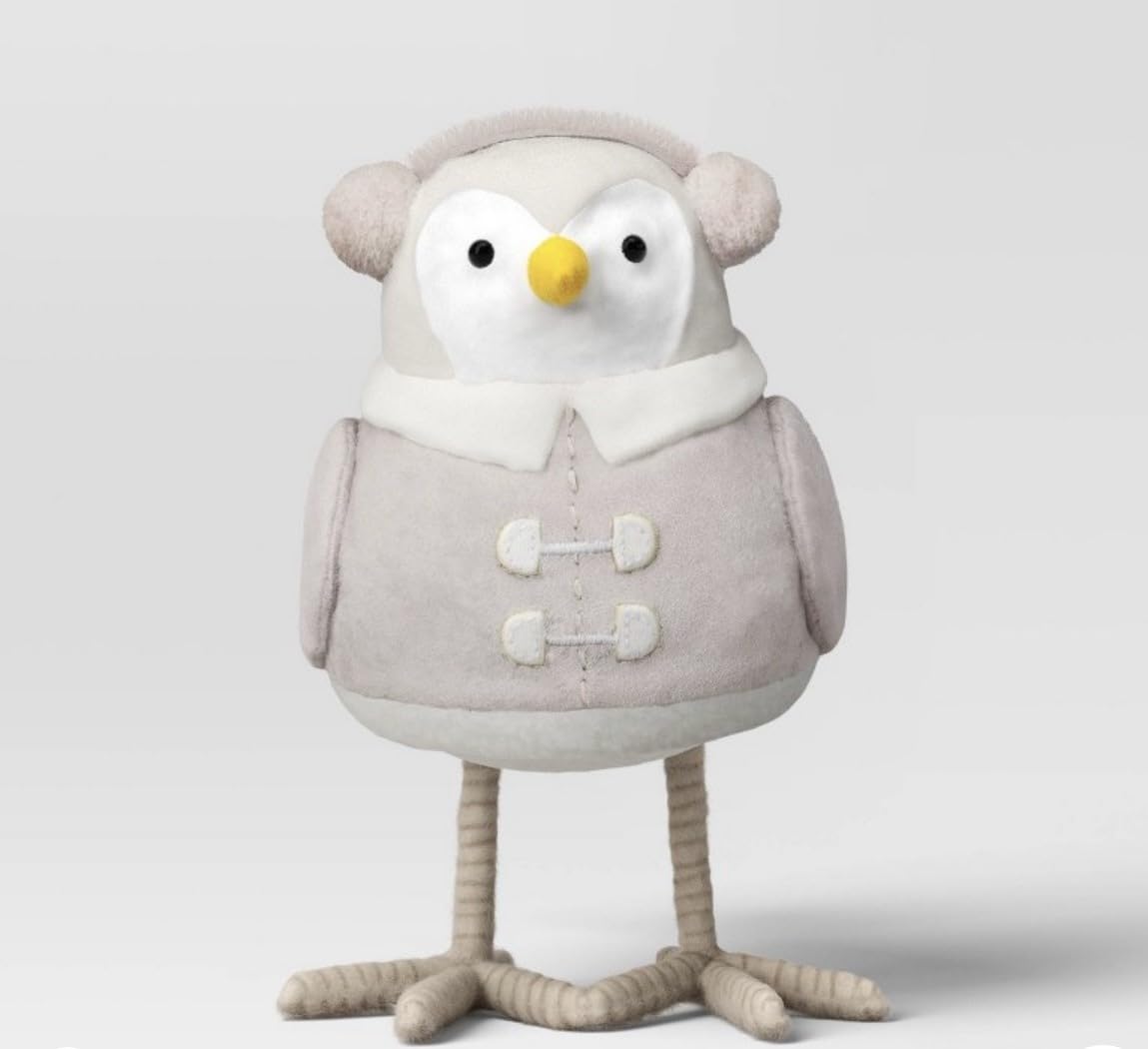 Featherly Friends 5.75" Fabric Bird Christmas Figurine Wearing Gray Earmuffs Wondershop Named LOCH