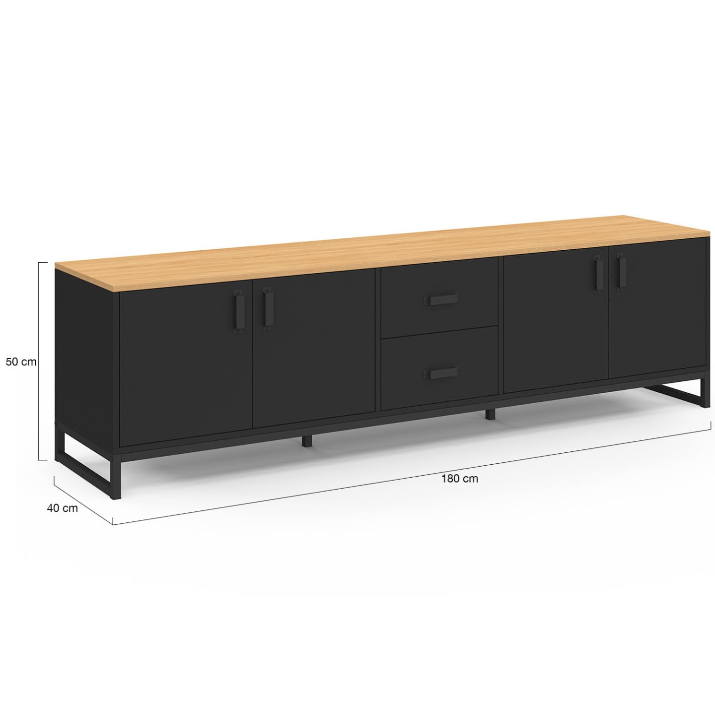 IDMarket - Meuble TV 180 cm Washington 4 Portes et 2 tiroirs Bois et Noir