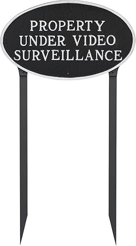 Miniatura 8 de Placa ovalada de metal fundido bajo videovigilancia - Placa de visualización de pared o césped - Señal de seguridad para el hogar o negocio -