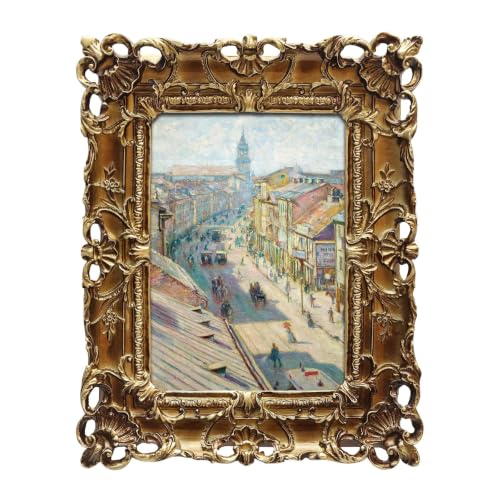 FOLKOR Framed Cityscape Wall Art for Home Office Decor, 5x7 Antique Gold Framed Nowy Swiat Street Art Prints, Changeable Photo Frame for Study, Travel Gift