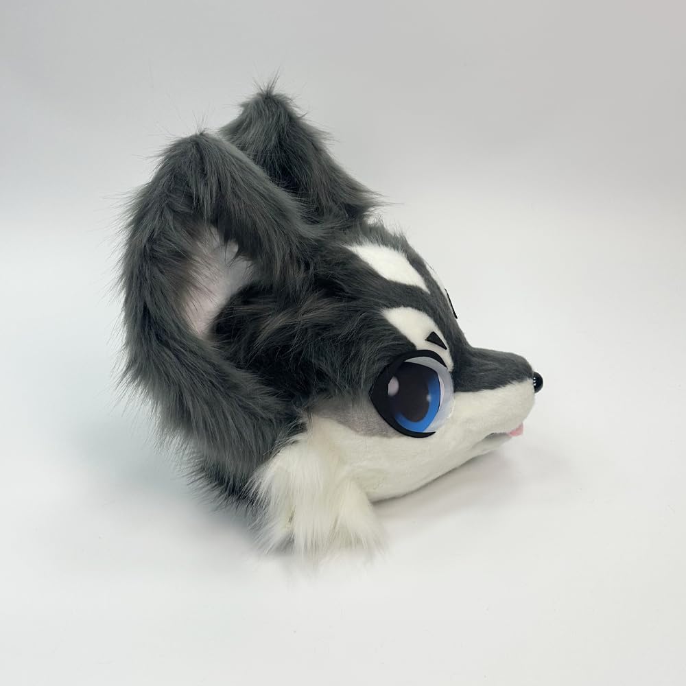 Handmade Furry Fursuit Head MaskAdorable Cat Fox Costume Props for Halloween and Cosplay