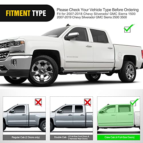 Image of Nilight Running Boards for 2007-2018 Chevy Silverado GMC Sierra 1500 2007-2019 Chevy Silverado GMC Sierra 2500HD 3500HD Crew Cab 4 Inch Drop Side Steps Bolt-on Black Powder Coated