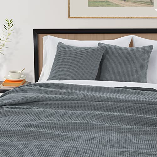 Hillfair 100% Cotton Blankets- Queen Blanket With 2 Throw Pillow Covers - Waffle Soft Skin Friendly Cotton Blanket- Queen Bed Blankets– All Season Cotton Throw Blanket– Silver Queen Cotton Blankets #TOP4