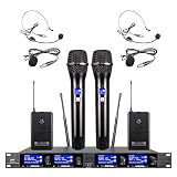 Tbaxo Wireless Microphone System 4 Channel Cordless Mic Set 2 Handheld Mics/Lavalier 2 Bodypacks Met