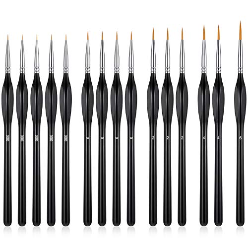 Micro Detail Paint Brush Set,15 Pieces Professional Miniature Fine Detail Paint Brushes Kit for Acrylic Painting, Art Painting, Oil Painting, Watercolor Painting, Nail Polish (Black)