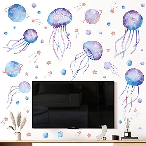 Starry Sky Jellyfish Wall Sticker Glow In The Dark Wall Stickers Stars Fluorescent Green Luminous Wall Decals Diy Peel Stick Art Decor For Walls Ceiling Kids Bedroom Living Room Nursery Girls And Boys(Green) #TOP2