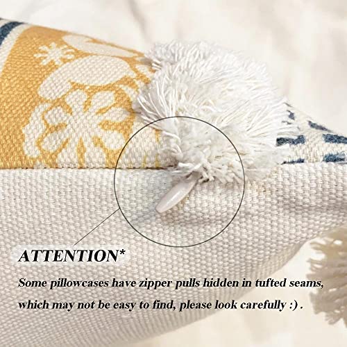 Dukymik Lumber Boho Throw Pillow Cover For Couch Sofa - Cotton Hand-Woven Tufted Moroccan Decorative Pillowcase With Tassels For Farmhouse Living Room Bedroom Car Hotel - Yellow 12 X 20 Inches #TOP3