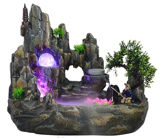 Fontaine intérieur LED éclairage avec plante verte - Fontaine de table avec brouillard - Cascade d'intérieur