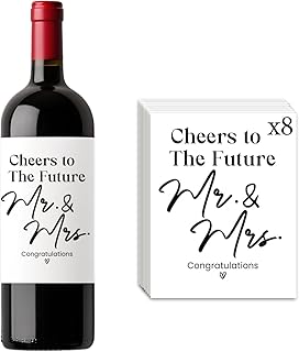 8 Pcs Mr and Mrs Wine Labels, Wedding Shower Gifts Wine Label, Bridal Shower Wedding Engagement Gifts, Mr and Mrs Wedding Gifts, Cheers to The Future Mr and Mrs Wine Bottle Stickers Labels