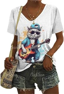 Women's T-Shirt Rock Cat 3D Printed Tops Plus Size Summer Women Trending Clothing F…