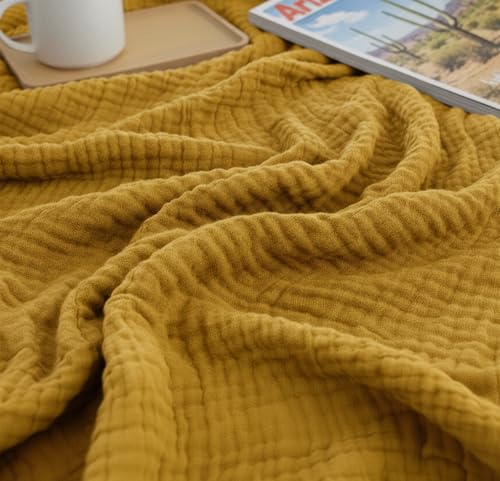 KyraHome Überwurfdecke aus 100% Bio-Musselin-Baumwolle, 139,7 x 152,4 cm, für Erwachsene, handgefärbt, atmungsaktiv, weich, leicht, Gaze… – Ansicht 2