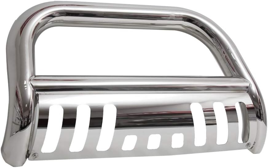 3" Front Bumper Grille Guard Compatible with 2005-2016 Frontier 05-15 Xterra 05-07 Pathfinder Chrome Polished Stainless Steel Bull Bar Brush Push with Skid Plate
