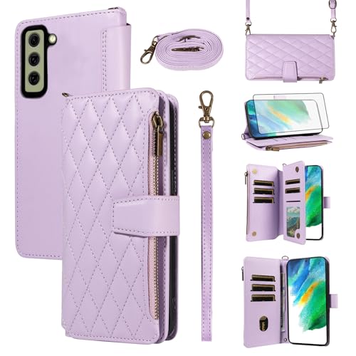 Étui pour Samsung Galaxy S21 FE 5G Asuwish avec fermeture éclair et fente cartes