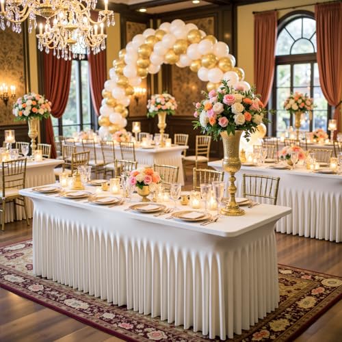 CO-AVE 6pack Ivory Spandex Tablecloths 8ft for Rectangle Tables, Wrinkle Free Classy Table Skirt Stretchy 8 Foot Fitted Table Cloths Covers for Weddings Birthday Party Events Banquette Baby Shower by CO-AVE - Used condition - Image 4