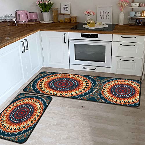 boilopp home Kitchen Rugs Set of 2- Boho Non-Slip Washable Floor Mats - Comfort Sink and Laundry Room Runner - Boho Kitchen Accessories and Decor 47.2x17 and 30x17 inches