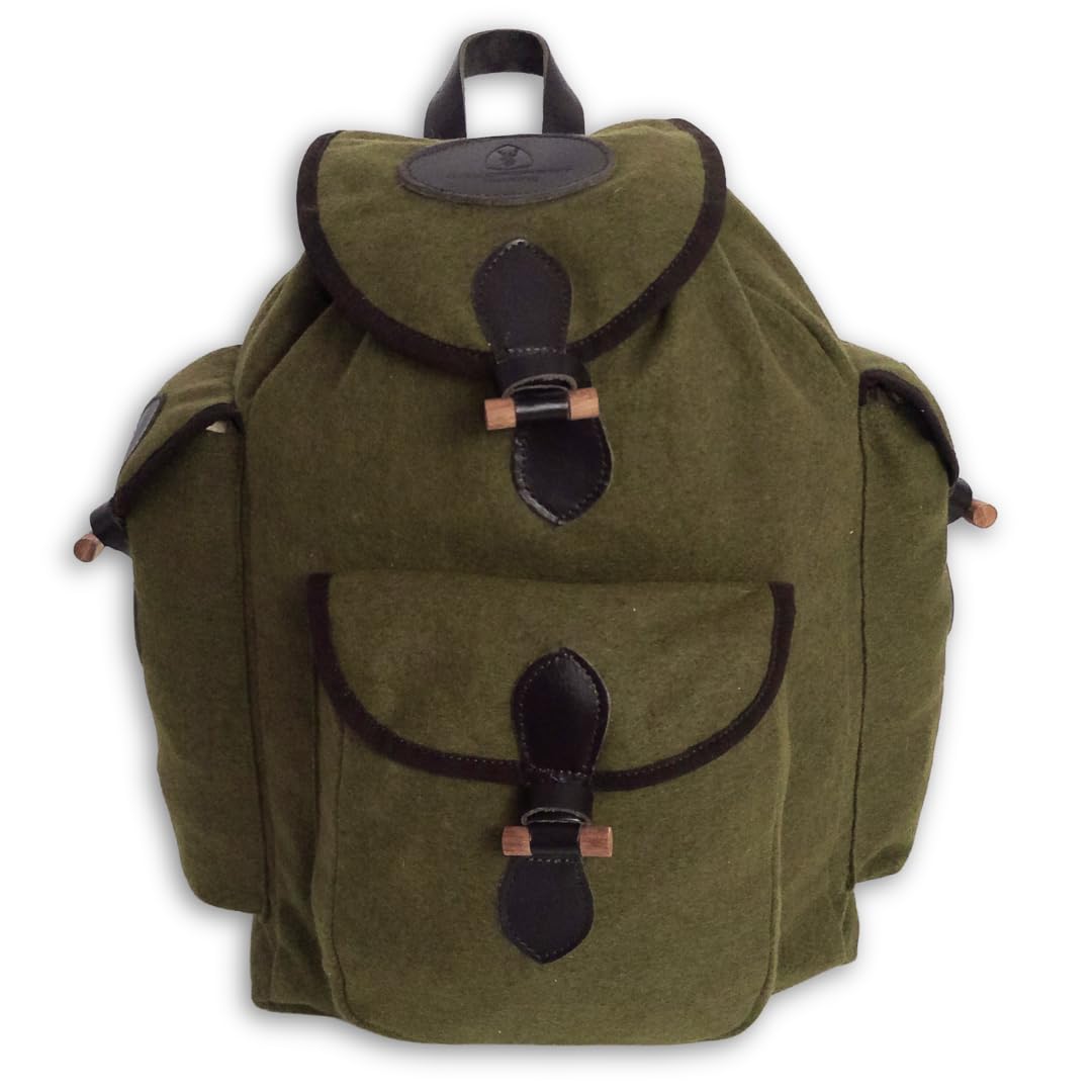 Lodenrucksack 15L – geräuscharm, aus Loden gefertigt, mit Knebelverschlüssen, gepolsterte Schulterriemen, Outdoorrucksack für Jagd, Wandern & Freizeit