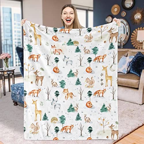 Woodland Animal Throw Blanket, Soft Cozy Flannel Fleece Forest Animal Fuzzy Blanket For Kids, Warm Jungle Safari Animal Plush Throw Blankets For Boys Girls Birthday Gift Bed Sofa Traveling 50X60 Inch #TOP1