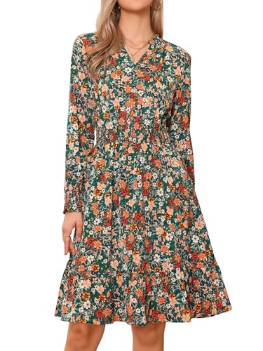 Robe fleurie Allegra K à taille haute smockée et volants pour sculpter la silhouette