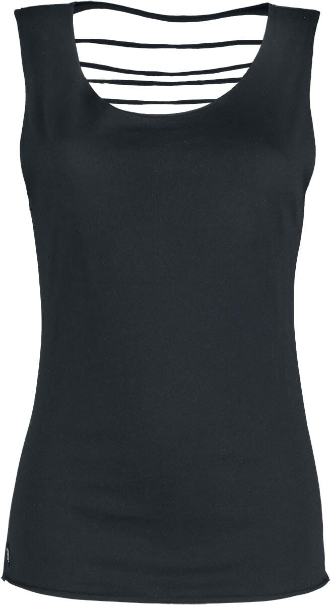 RED by EMP Damen schwarzes Basic-Top mit Cut-Outs auf dem Rücken
