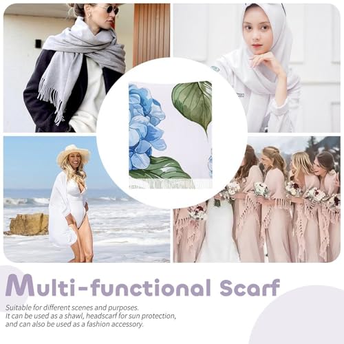 Fashionable Blue Hydrangea Pattern Womens Fall Winter Scarf Cashmerethick Large Scarf for Women Fall Winter Warm Big Shawl Blanket3