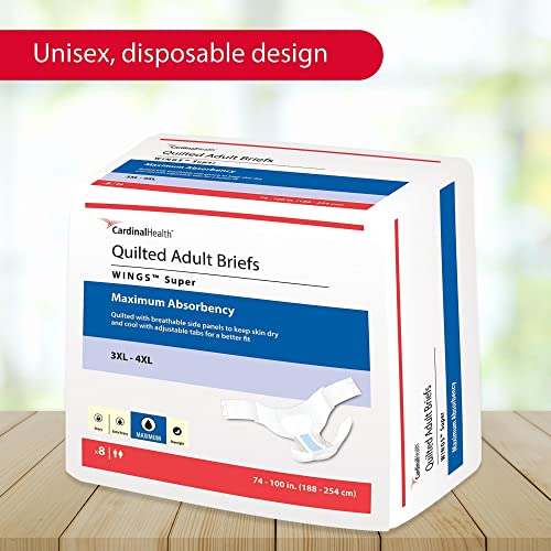 Cardinal Health Wings Bariatric Brief - Heavy Absorbency, Disposable Incontinence Diaper With Refastenable Tabs For Men Or Women - Size 3Xl, 8 Count, 4 Packs, 32 Total #TOP4