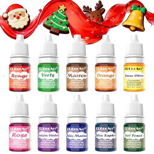 Colorant Alimentaire - ERCorArt 10 Couleurs Hautement ConcentréEs et Colorant Alimentaire à Base D'Huile Pour le Chocolat, le Foudant, le Fun Cake, le GlaçAge etc., 6 ml/PièCe