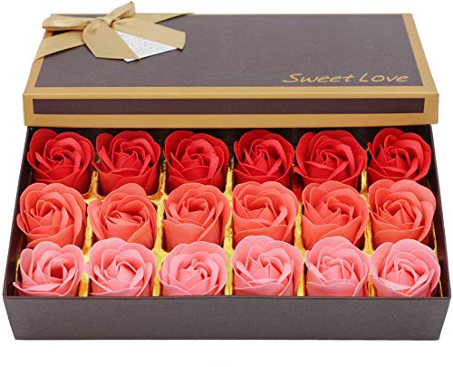 18 Pièces Salle De Bain Fleurs Savon parfumée Fleur Bain Corps Savon Pétales De Rose en boîte-Cadeau, pour Femmes Filles Maman Anniversaires Cadeau, Fête De Mariage Cadeau