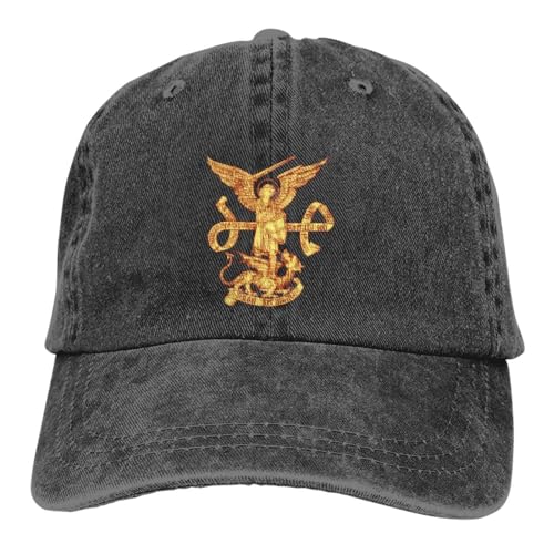 ROBEIUO Casquette en Jean Jésus Dieu Croix Multicolore Chapeau Casquette à Visière Saint Saint Michel Archange Archange Catholique Ange Défenseur Visière Personnalisée Chapeaux