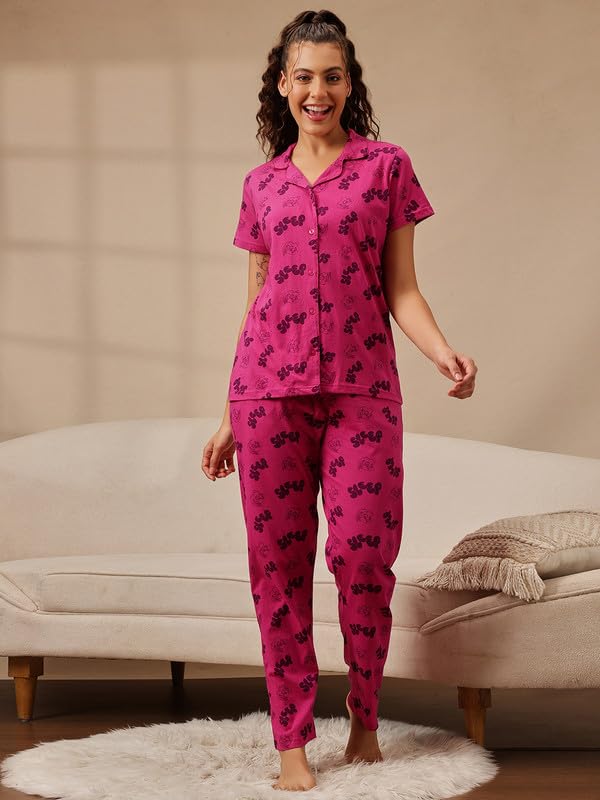 Image of Clovia Women Cotton Night Suit- Top & Pyjama Set