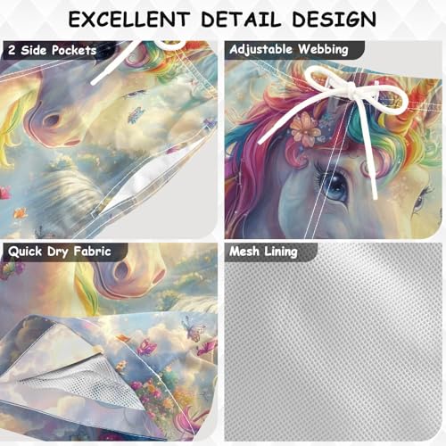 Pigsaly Boys Swim Trunks Unicorns Rainbow Water Boys Board Shorts Swimsuit Swimwear Summer Bathing Suit 2T3