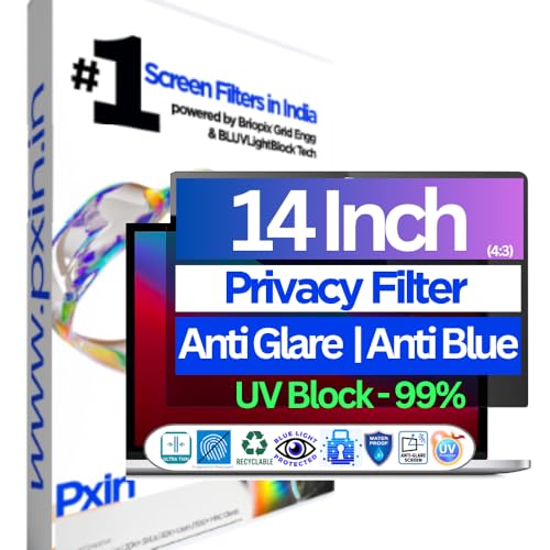 Image of PxIn 14 Inch (4:3) Laptop Privacy Screen | Digital EyeCare Filter | 99% UV (A /B /C) Block | Anti Glare | Side View Blocker | Adv. Laptop Privacy Protector