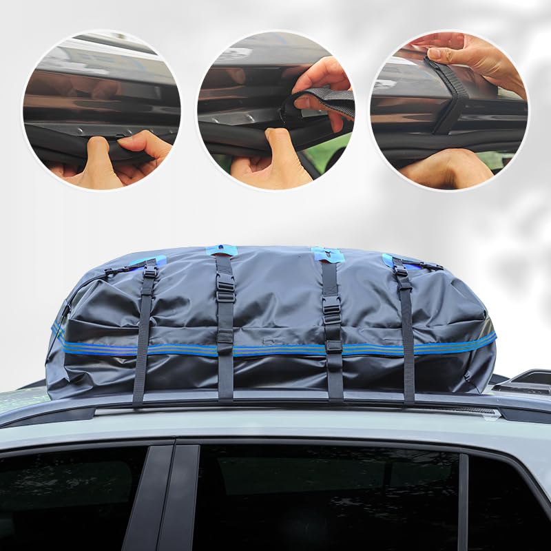 Rooftop Storage Bag for Vehicles with/Without Pannier Rack, Foldable Waterproof Roof Bag,Matte for Car with/Without Railing for Travel and Luggage Transport (510L)