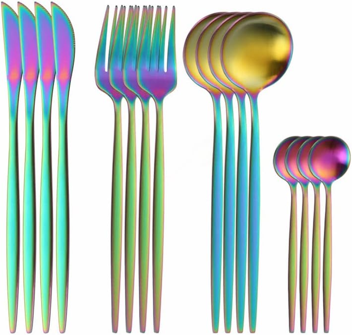 Silverware Set, 16PCS Matte Tableware Spoon Fork Knife Cutlery Set Stainless Steel Dinnerware Set Dinner Set Home Eco Friendly Flatware Serves for 4 (