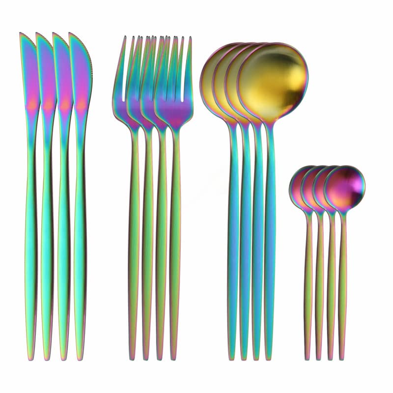 Besteck-Set, 16-teiliges, mattes Geschirr, Löffel, Gabel, Messer, Besteck-Set, Edelstahl-Geschirr-Set, Tafelservice, umweltfreundliches Besteck für zu Hause, für 4 Personen (