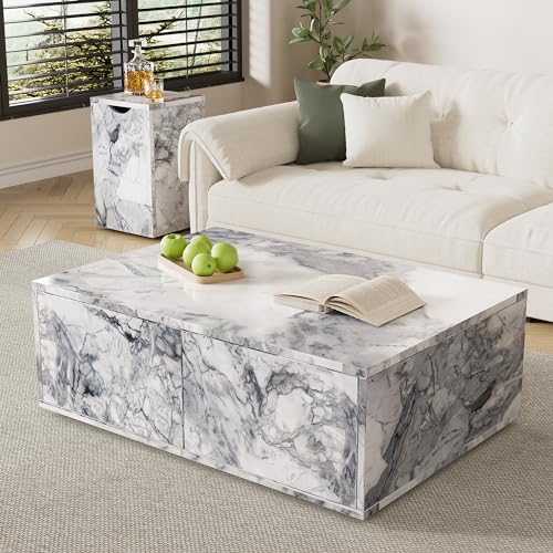 Table basse gigogne effet marbre blanc pour salon modulable - 6