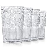 BIMUYI Vasos de cristal en relieve, vasos de cristal románticos, vasos de agua vintage, capacidad de 370 ml, paquete de 4