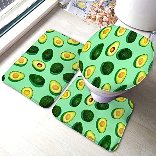 Badezimmerteppich-Set, 3-teilig, Fresh Green Avocado Fitness People Exercise, waschbare Badteppiche, rutschfest, mit Rückenpolster, Konturteppich und Toilettendeckelbezug