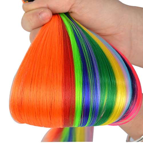 12 Pcs Colored Hair Extensions 22 Inch Colored Hair Clips Straight Synthetic Hairpieces Multi-Colors Party Highlights Clip For Women Kids Girls (Colorful Set Straight） #TOP3