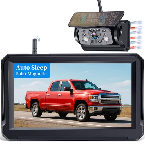 Wireless Backup Camera Solar for Truck: Magnetic No Wiring Hitch Camera for Pickup Trucks - HD 1080P 5 Inch Split-Screen, Easy Install, IR Night Vision, IP69K Waterproof by Wkzay