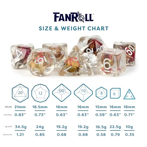 Dados de juego de rol FanRoll de resina con rosa de 16 mm el regalo ideal para DND 7