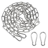 Xyvor Cadena de Acero Inoxidable,3mm × 2m Cadena Acero Inoxidable con 2 Piezas Mosquetónes,Cadenas de Aislamiento de Metal,Carga Máxima 80KG,Cadenas Metalica para Cerca,Puerta,Columpios,Hamacas