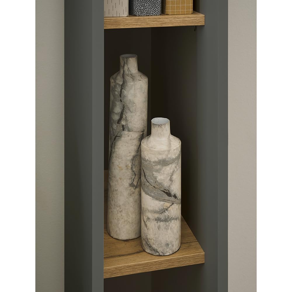 Lomadox Büromöbel Set anthrazit mit Eiche 3-teilig modern, 1 Schreibtisch, 1 Wandboard, 1 Regal, 1 Stauraumschrank