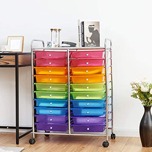 FUTADA 20 Drawers Rolling Storage Cart with Lockable Casters for School, Office, Home