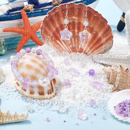 SUNNYCLUE 1 Box 3000+Pcs Summer Beads Kit Glass Fish Beads Starfish Beaded Purple Round Glass Bead Ocean Sea Animal Bead Hawaii Spacer Beaded for Jewellery Making DIY Bracelets Earrings Necklaces - Image 4