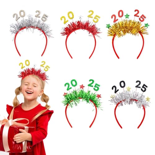 Conjunto de diadema navideña, banda para el cabello navideña - 5X 2025 Diadema Favores navideños | Tocados para disfraces, accesorios de cosplay, tocado navideño reutilizable para adultos para regalos