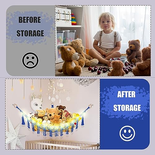 Image of CERETIA Stuffed Animal Hammock with LED Light, Toy Hammock for Stuffed Animals Storage for Kids Room Decor, Stuffed Animal Hammock Corner, Royal Blue