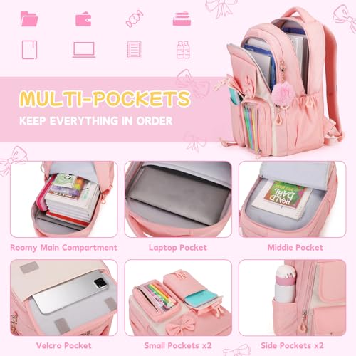 ASKSKY Girls Backpack, School Backpack for Girls, Cute Bow Kids Bookbag for Grils Children Teens for Elementary Middle High School Student, Pink by ASKSKY - Used condition - Image 4