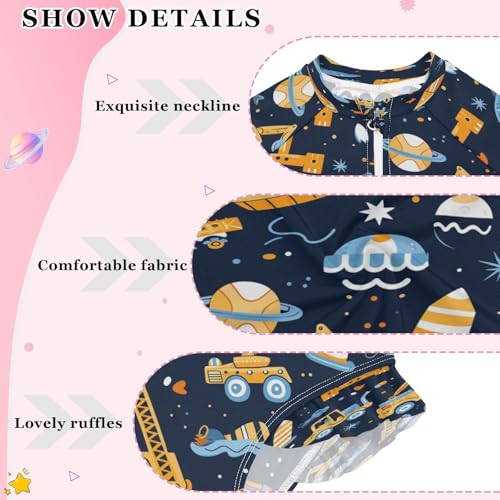 Cartoon Excavator A Girls Long Sleeve Swimsuits One Piece Zipper Bathing Suit UPF 50+ Rashguard Swimwear4