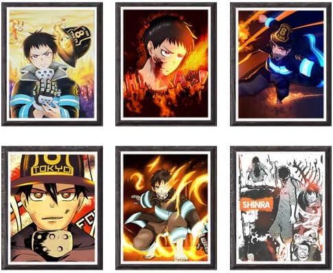 MS Fun Shinra Anime Fan Art Fabric Canvas Wall Art Prints Poster for Living Room Decor,8 x 10 Inches,No Frame,Set of 6